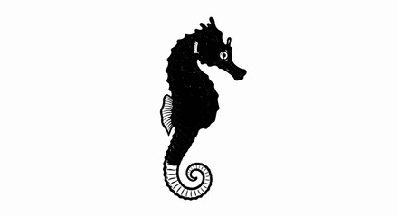 Naklejka premium Black silhouette of a seahorse on a white background