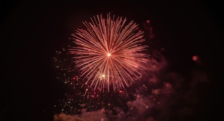 Brilliant fireworks show exploding with dazzling hues in the night air