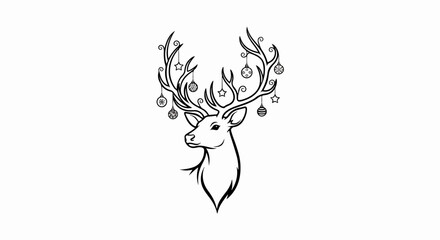 Stylized reindeer with ornate antlers adorned with festive ornaments and stars
