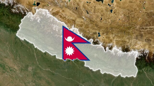 Nepal Map With Flag Colors Overlay Animation