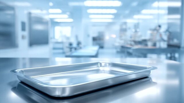 Stainless steel tray on a clean kitchen counter