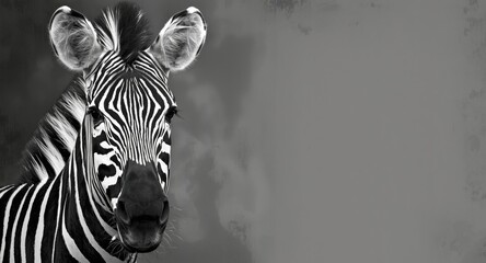 Fototapeta premium Detailed black and white depiction of a curious zebra for wall art canvas