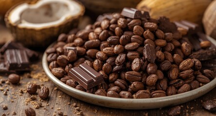 Fototapeta premium Cocoa derived chocolate used for baking and desserts