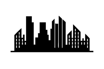 Obraz premium Silhouette of a modern city skyline with tall buildings.