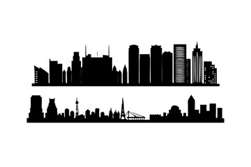 Obraz premium Silhouettes of city skylines with iconic buildings and skyscrapers.