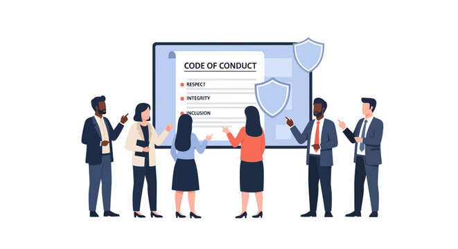 Business people discussing code conduct policy.