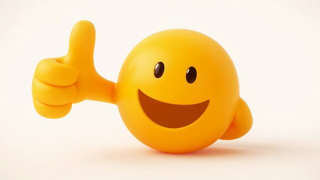 3d rendered yellow smiley face with thumbs up against neutral background optimistic and positive emotions