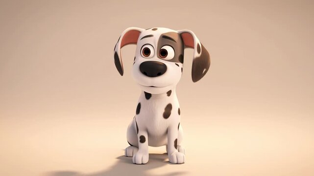Adorable cartoon dalmatian puppy sitting calmly with big eyes and cartoonish features against a creamcolored backdrop