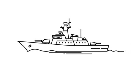 Simple Black and White Warship Illustration. © Rom