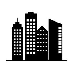 Fototapeta premium Silhouette of modern city skyline with varied building heights.