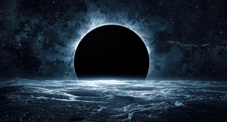 Fototapeta premium Snowy Earth landscape meeting black cosmic void with a richly textured abstract background