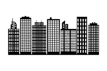 Obraz premium Urban cityscape with modern skyscrapers and office buildings.