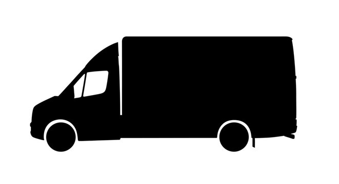 Delivery van silhouette illustration against white background commercial vector graphic