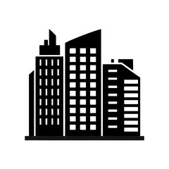 Fototapeta premium Black silhouette of three modern city buildings.