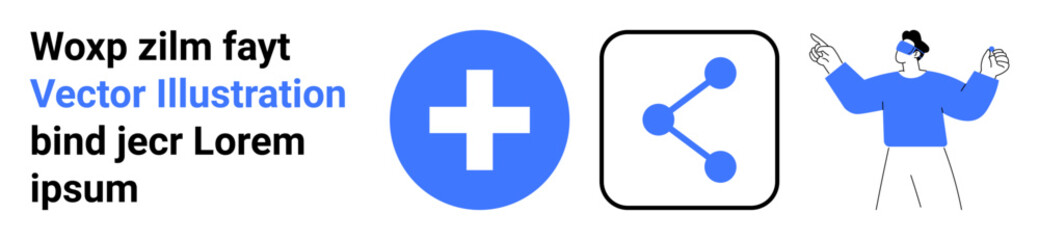 Obraz premium Healthcare, networking, technology, data sharing, online collaboration, social connections. Blue medical cross, connection diagram person gesturing. Healthcare and networking concepts