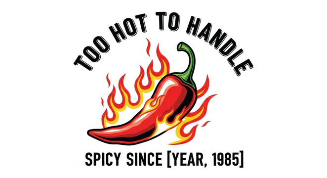 Spicy red chili pepper logo design with flames and bold typography.