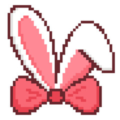 Obraz premium Easter bunny ears with red bow tie pixel art icon graphic