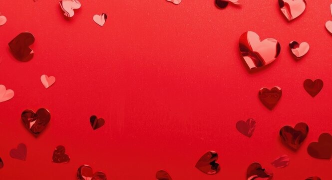 Background for Valentine's Day with red heart patterns and generous copy space
