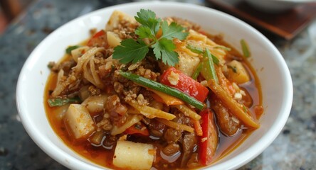 Fototapeta premium Delectable Malaysian rojak salad combining fresh garden vegetables and fruits