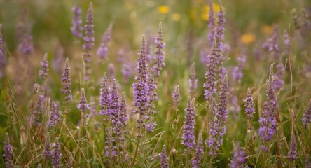 Obraz premium Copy space background showcasing purple heather flowers on green meadow