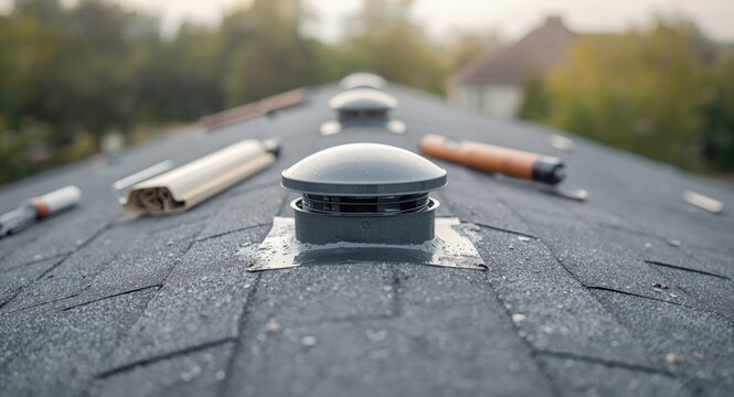 Construction detail of flashing and caulking on roof vent to prevent water intrusion