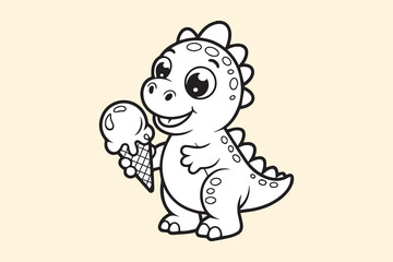Fototapeta premium Cute Baby Dinosaur with Ice Cream illustration vector