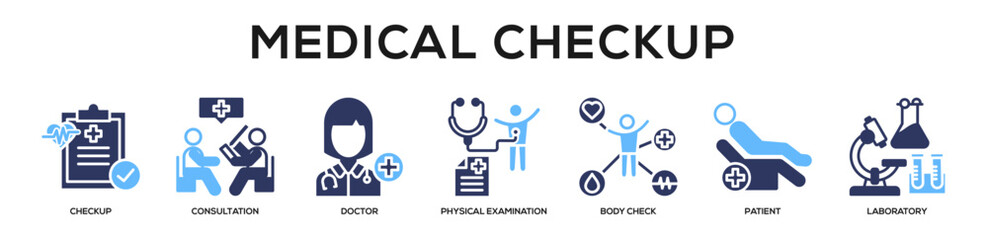 Obraz premium Glyphcolor - Medical Checkup web banner icon vector illustration concept