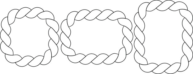 Three black rope circles on a white background for design and decoration purposes © Nurul Amin