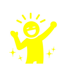 Fototapeta premium キラキラと輝く達成感の人物シルエット(黄色)