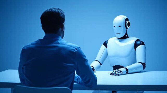 Human meets robot at table.