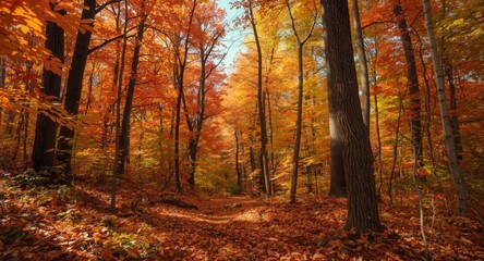 Autumn season forest scenery in 3d cartoon style with bright foliage background