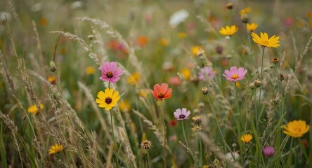 Classic style photo emphasizing blooming wildflowers in nature