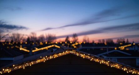 Obraz premium Roof top holiday decorating using Christmas string lights with emphasis on safety precautions