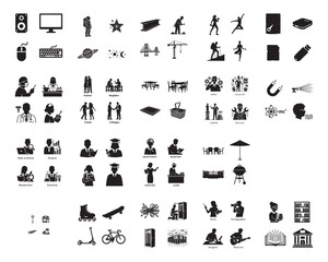 A collection of various black silhouettes against a white background, showcasing everyday life and activities in silhouette