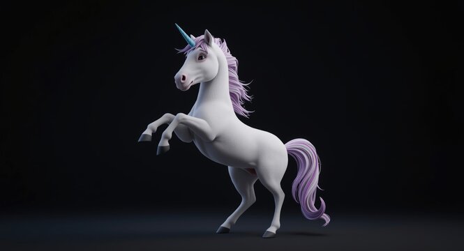 Animated unicorn 3D rendering showing playful stance