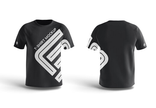Two Isolated Black T-shirts Mockup With Shadows
