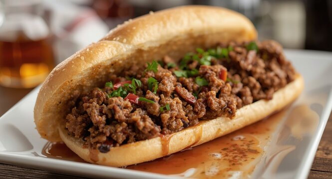 Close perspective on a savory Dutch minced meat frikandel