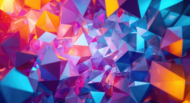 Abstract geometric background with bright multicolored polyhedral elements