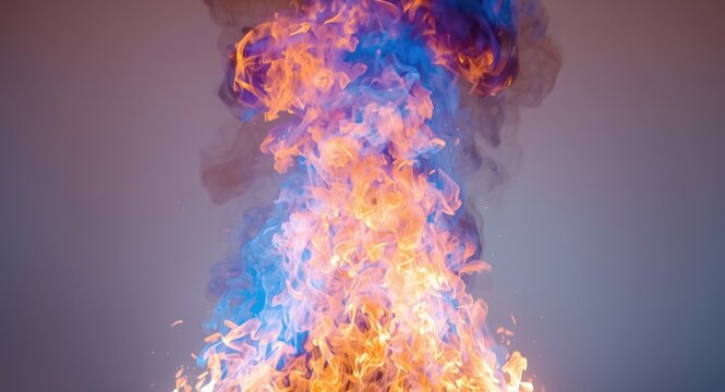 Dynamic bright flames combining blue and yellow tones