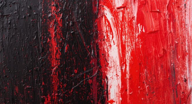 Abstract artistic oil painting texture displaying vivid black red white brush strokes