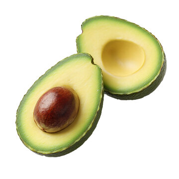 Avocado halves isolated for healthy food ads, recipes, and nutrition slides.