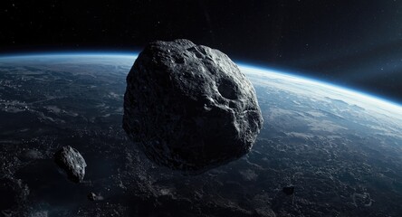 Fototapeta premium A rocky outer space environment showcasing a majestic asteroid in flight