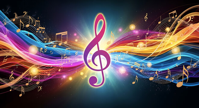 Digital abstract music illustration with treble clef