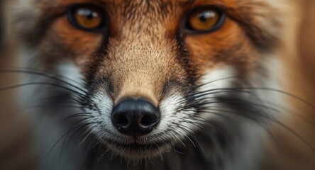Fototapeta premium Zoomed capture of a fox nose and intense amber eyes
