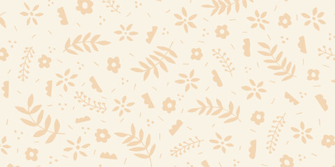 Delicate pastel floral and leaf pattern on a light background. © AsyfaNur