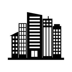 Obraz premium Black silhouette of modern city buildings against a white background.