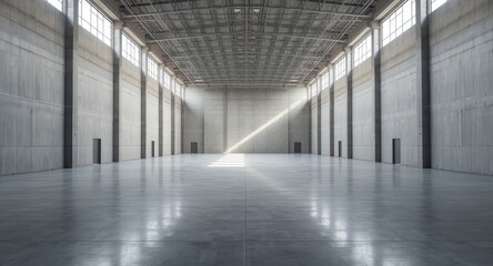 empty industrial hall panorama showcasing generous copy space area