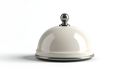 Obraz premium A glossy cream-colored dome shaped bell with chrome base and top on a white background