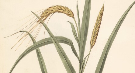 Fototapeta premium Detailed vintage engraving of oat plant characteristics from 1880 domestic life collection