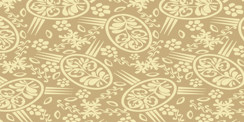 Elegant Seamless Floral Pattern with Ornate Oval Motifs and Delicate Botanical Elements. © AsyfaNur